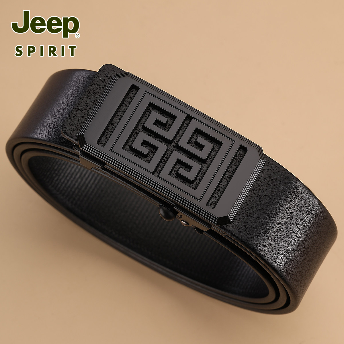 JEEP吉普皮带男款牛皮无牙自动扣男士裤带黑色设计感高档腰带新款