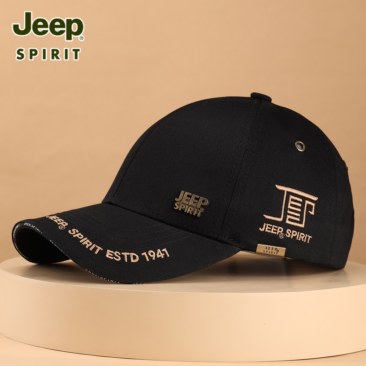 Jeep吉普棒球帽男大头围防晒遮阳帽黑色刺绣鸭舌帽户外休闲帽子男