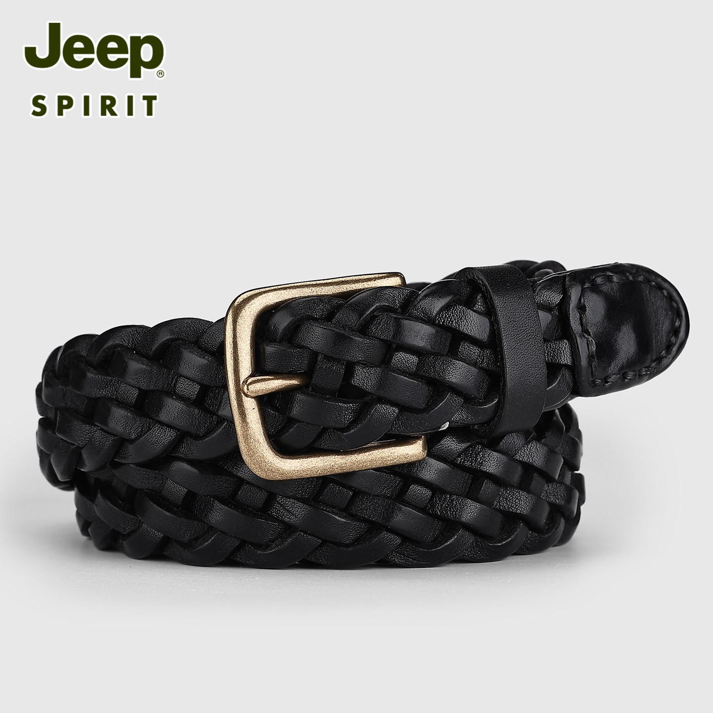 JEEP吉普真皮编织免打孔针扣皮带