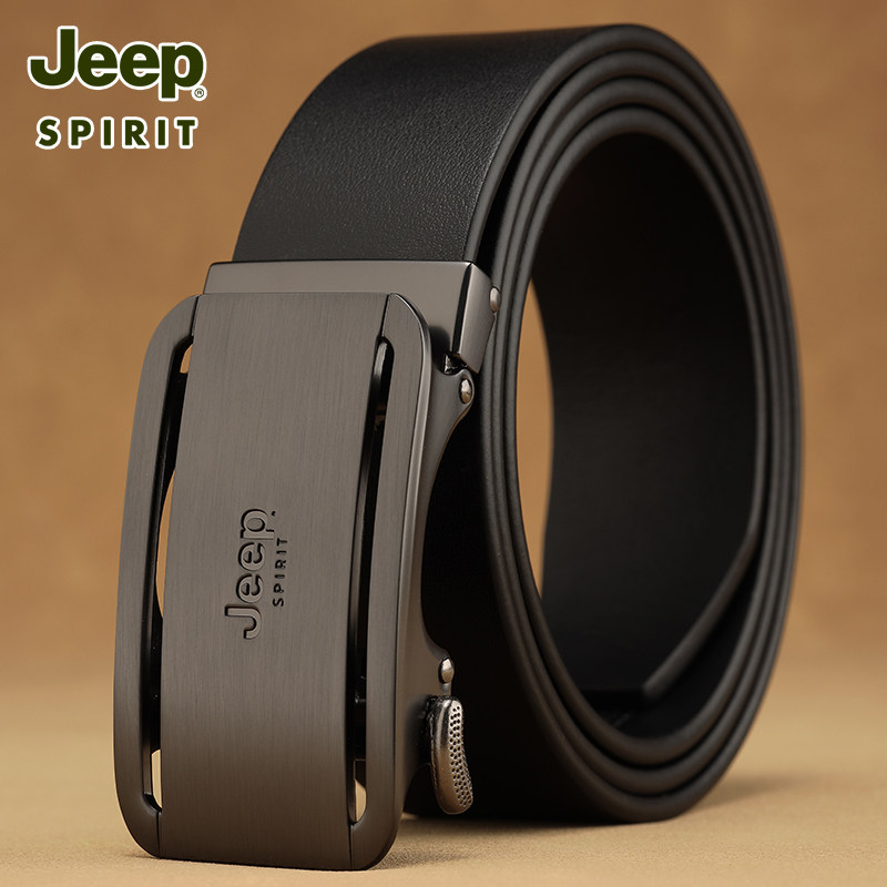 JEEP SPIRIT男士新款自动扣腰带哑光拉丝镂空真牛皮光面真皮皮带