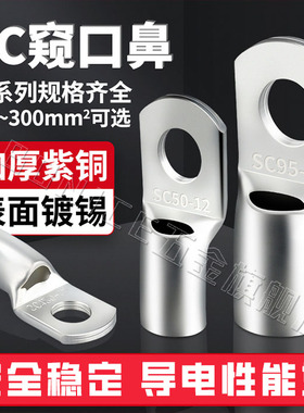 SC窥口铜鼻子冷压线鼻子接线端子铜线耳接线端子 6/10 /25/35/50