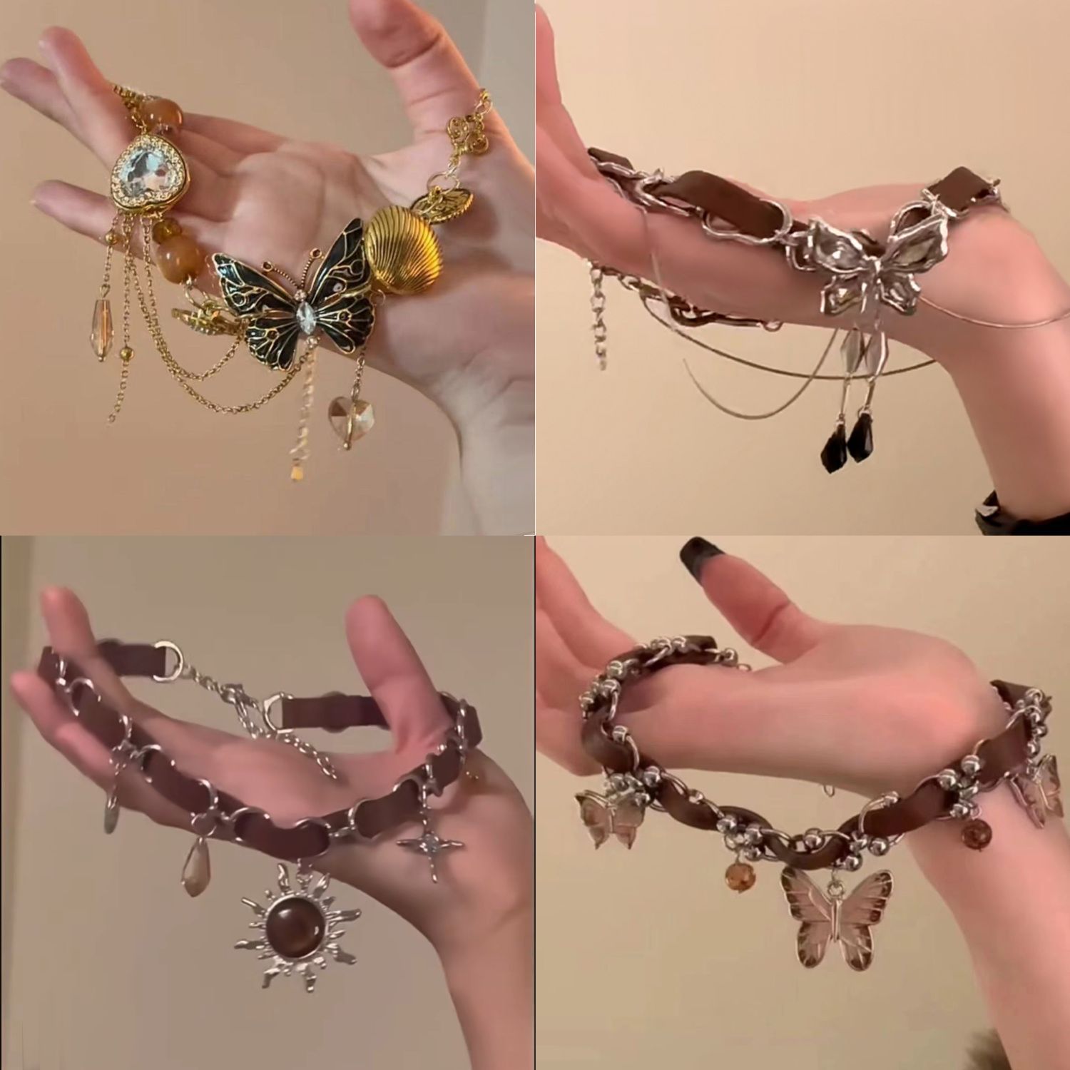 美拉德重工蝴蝶项链女朋克甜酷辣妹choker颈链复古锁骨链皮革