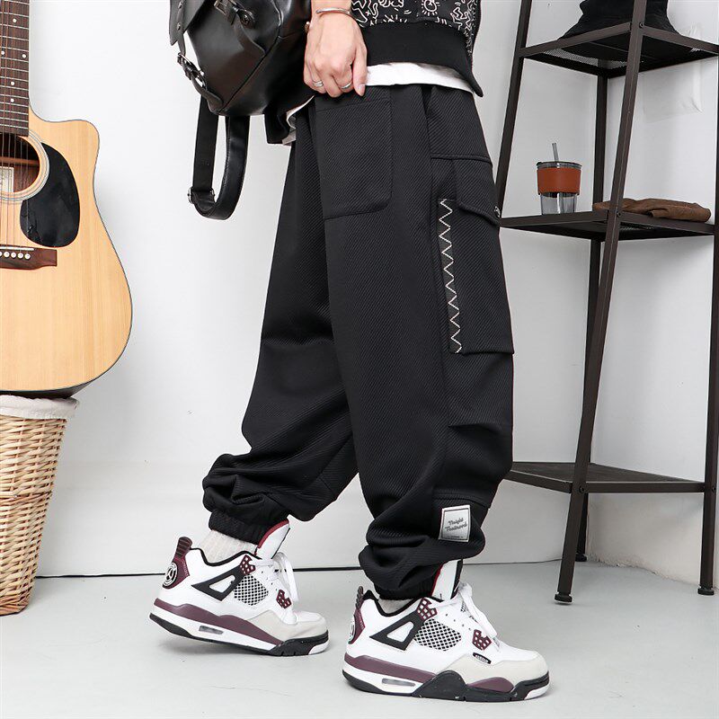 新品春秋潮牌美式工装裤大码男裤子加肥加大N宽松日系黑色多袋束