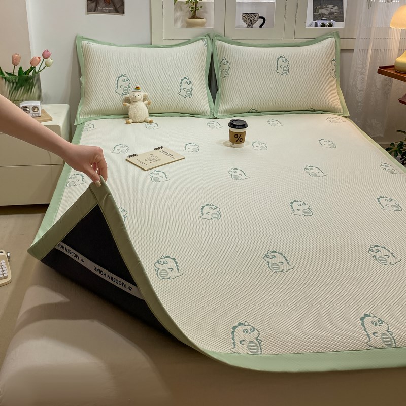 夏季冰丝凉席三件套可机洗裸睡凉感豆豆席子2024新款家纺床上用品