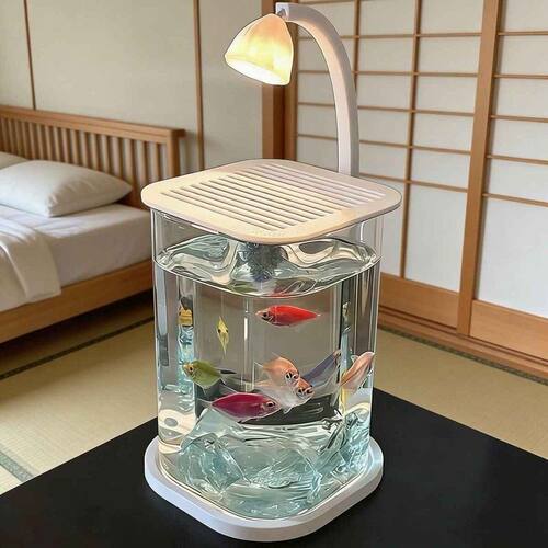 透明小鱼缸冰晶石桌面创意生态斗鱼缸珍珠碎钻景观缸装饰造景全套