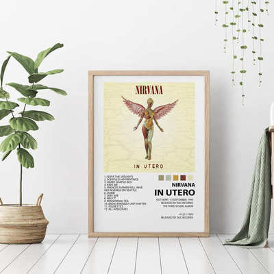 NIRVANA乐队摇滚海报涅槃乐队专辑装饰画有框挂画墙壁酒吧原木色