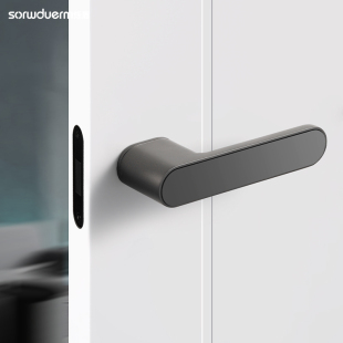 烁盾现代卧室门锁室内简约木门灰色门把手磁吸静音极简生态房门锁