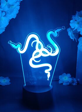 雷蛇Razer游戏设备标志LOGO小夜灯电竞房间七彩氛围桌面装饰台灯