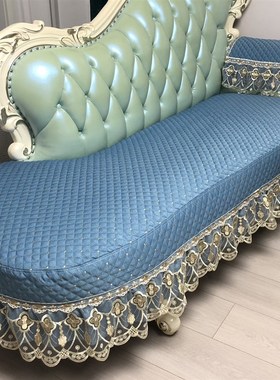 夏季新款蓝色防滑欧式定做沙发套坐垫飘窗垫夹棉耐磨全包四季通用