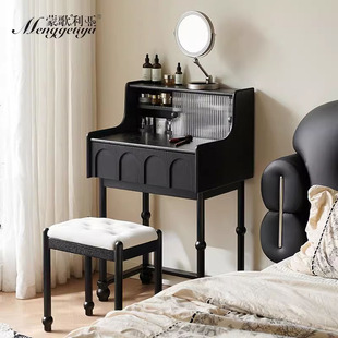 蒙歌利亚小钢琴梳妆台60cm中古小型黑色床头化妆台法式 复古化妆桌