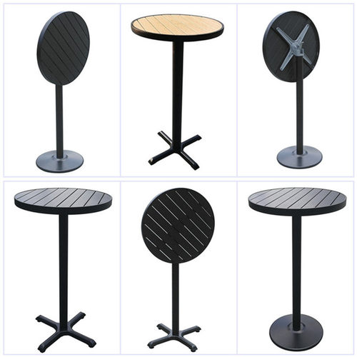室外露天小吧台防腐塑木独脚桌可收纳折叠酒吧高脚桌户外圆形木桌