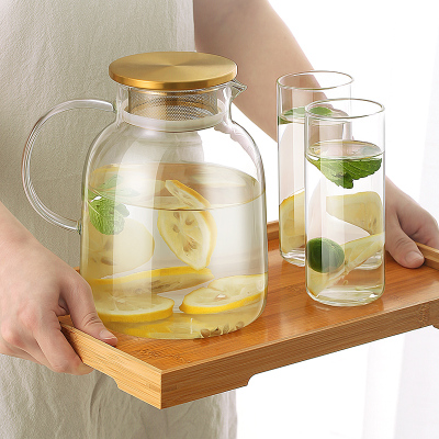 绿珠家用冷水壶大容量凉白开水瓶套装耐热防爆耐高温玻璃花茶壶