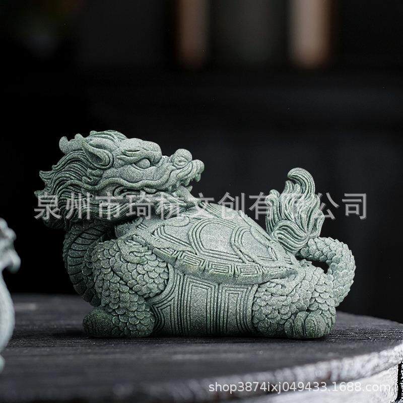 创意中式招财龙瑞兽鱼XFJ造景水族沉水摆件青砂石家龟居饰桌面缸