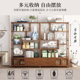 茶室置KTR厅中物架柜电视旁轻奢收 实木靠墙博古架客隔断展示新式
