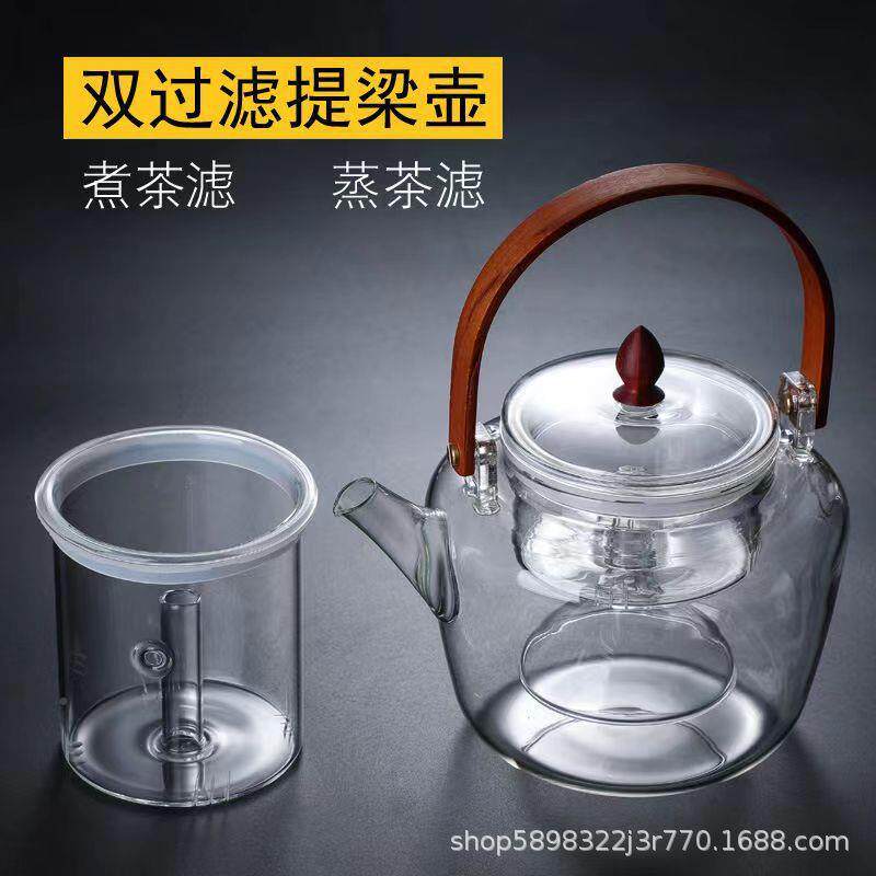 高硼硅玻璃电壶可煮壶煮水泡茶提梁双层过滤高制温人工吹DZH1电煮