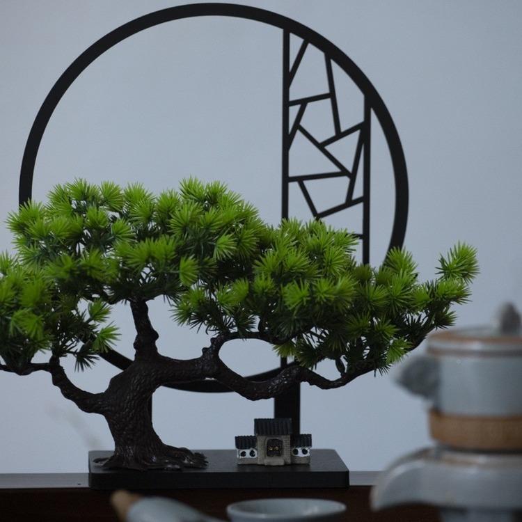 中式客松仿真新绿盆景客植厅酒柜591家居玄关创意装饰禅意屏风迎