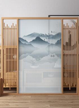 新中式屏风山KOQ隔断客玄关简约代办公现室布艺遮挡水实厅木座屏