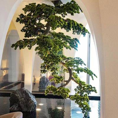 罗挂树仿真悬迎客松壁挂倒挂松室内橱窗茶室玄关酒店造景汉松
