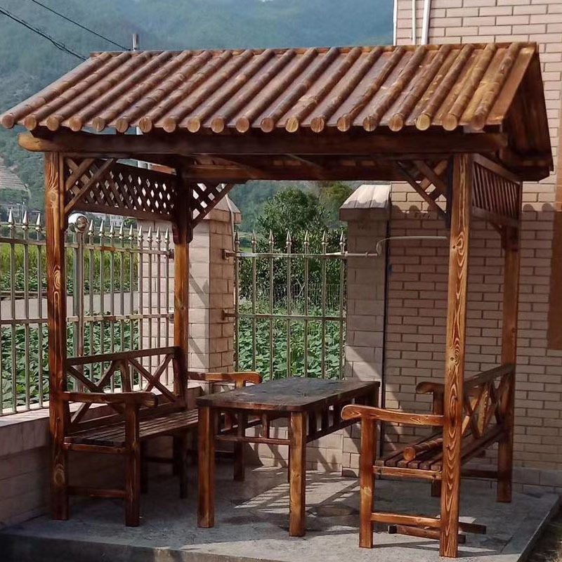 凉亭户外防腐实木别墅庭院花园现代农家乐简易桌椅爬藤架长廊架子