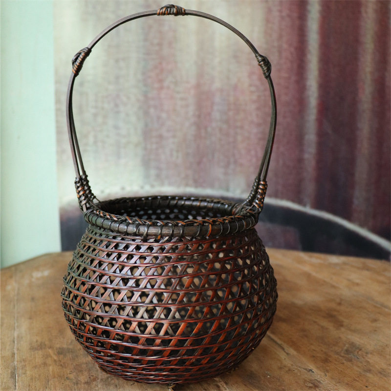 日式竹编花器 竹茶道花篮 插花器皿竹制品 传统插花器 竹编工艺