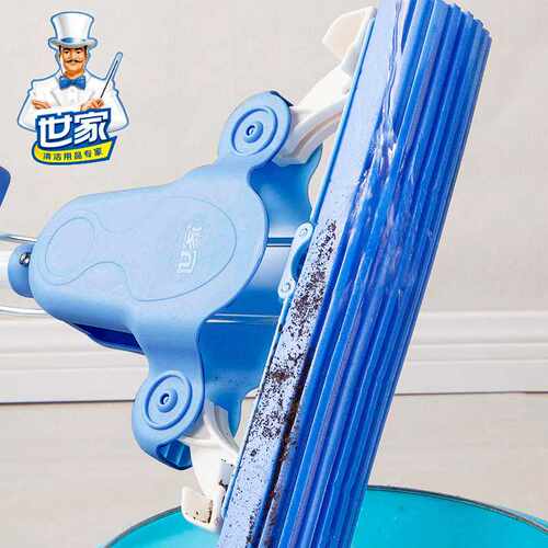 IB9B世家胶棉拖把对折式四面挤水家用免手洗海绵头吸水海棉拖把