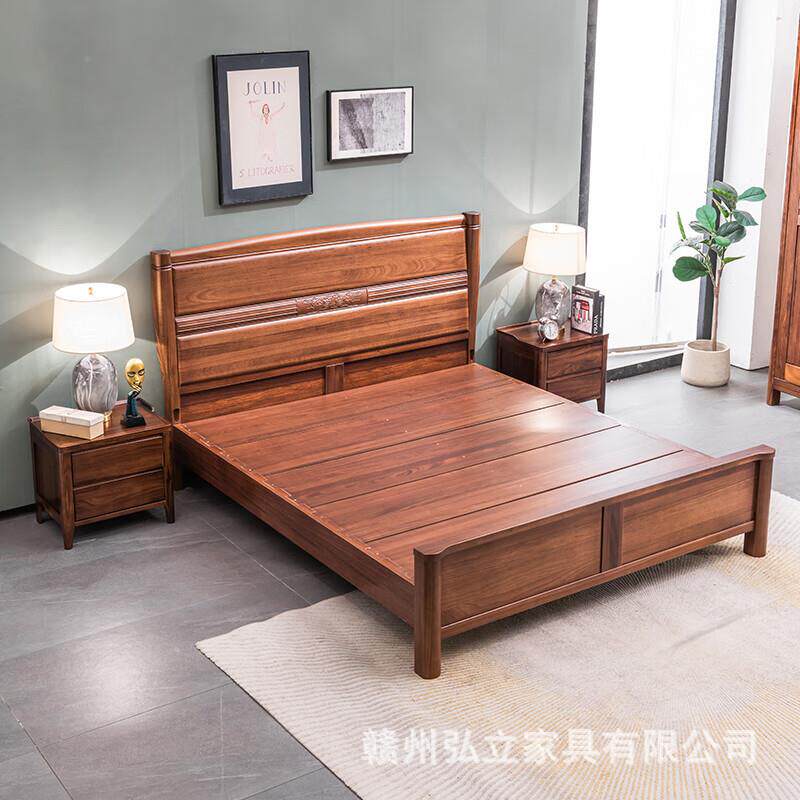 全实木床新中式双8人床简约榫黑12桃木卧室卯结构1.米1.5家具胡婚床