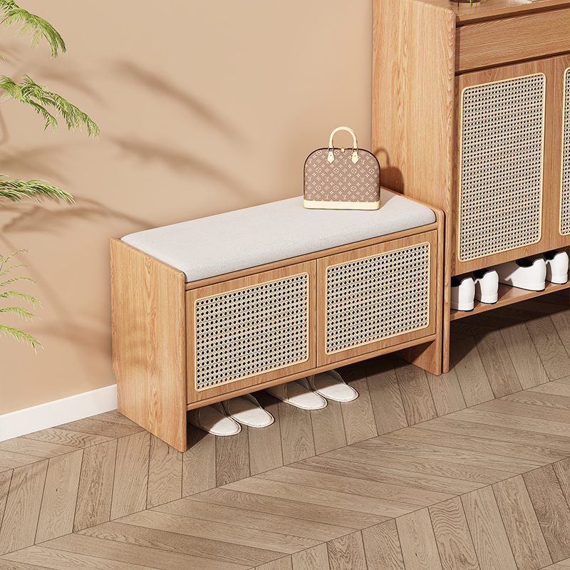 实木日式藤编换鞋凳可坐式