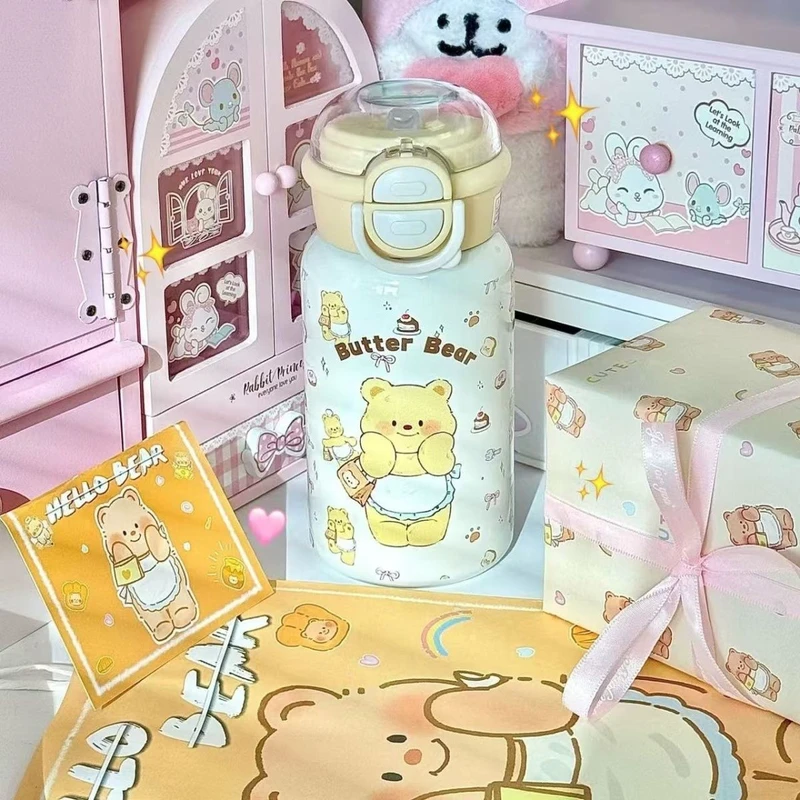 女生可爱高颜值双饮水杯便携式学生小众不撞款儿童吸管卡通塑料Q
