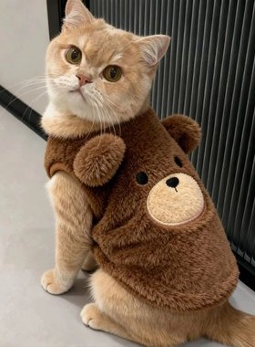 猫咪衣服秋冬保暖加绒卫衣银渐层布偶英短防掉毛小型犬可爱背心M