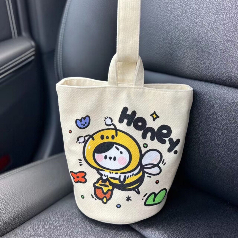 小蜜蜂水桶型手提帆布包ins高颜