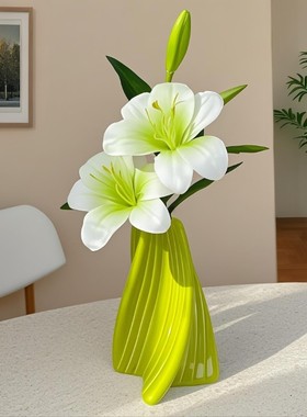 仿真百合花绿植物装饰花卉摆设客厅陶瓷花瓶轻奢高端假花花艺摆件