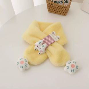 冬季儿童毛绒围巾秋冬女孩女童加厚保暖韩版宝宝可爱卡通围脖交叉