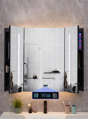 智能镜柜黑色不锈钢带LED灯蓝牙音响洗手卫生间浴室壁挂墙3D镜柜