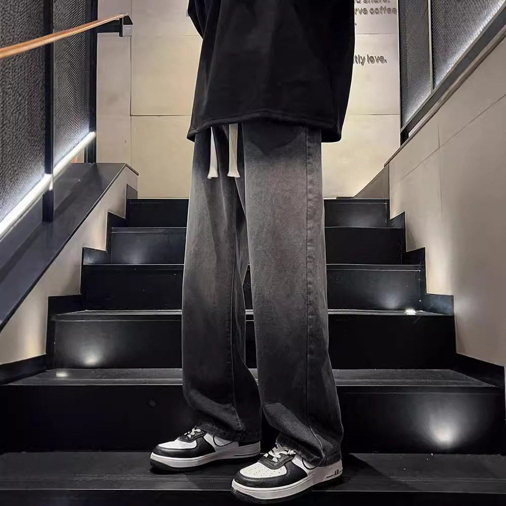 男士秋冬加绒加厚宽松直筒牛仔裤
