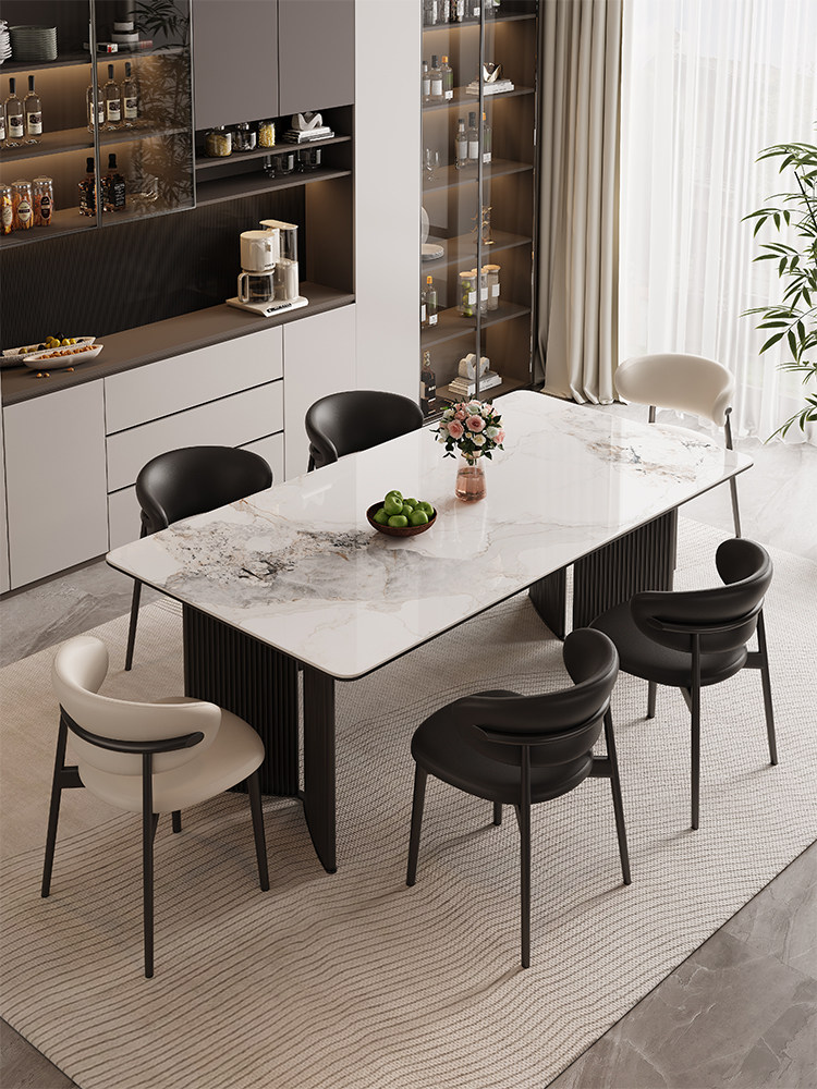 轻型豪华石板餐桌和椅子组合小公寓现代简单矩形2025设计师新桌子,住宅家具,岩板餐桌,淘宝优惠券,粉丝福利购,淘宝优惠卷