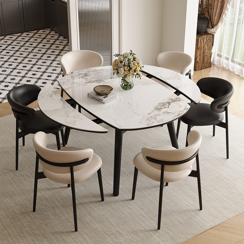 方圆两用岩板餐桌家用实木可变圆桌折叠伸缩小户型现代简约圆餐桌