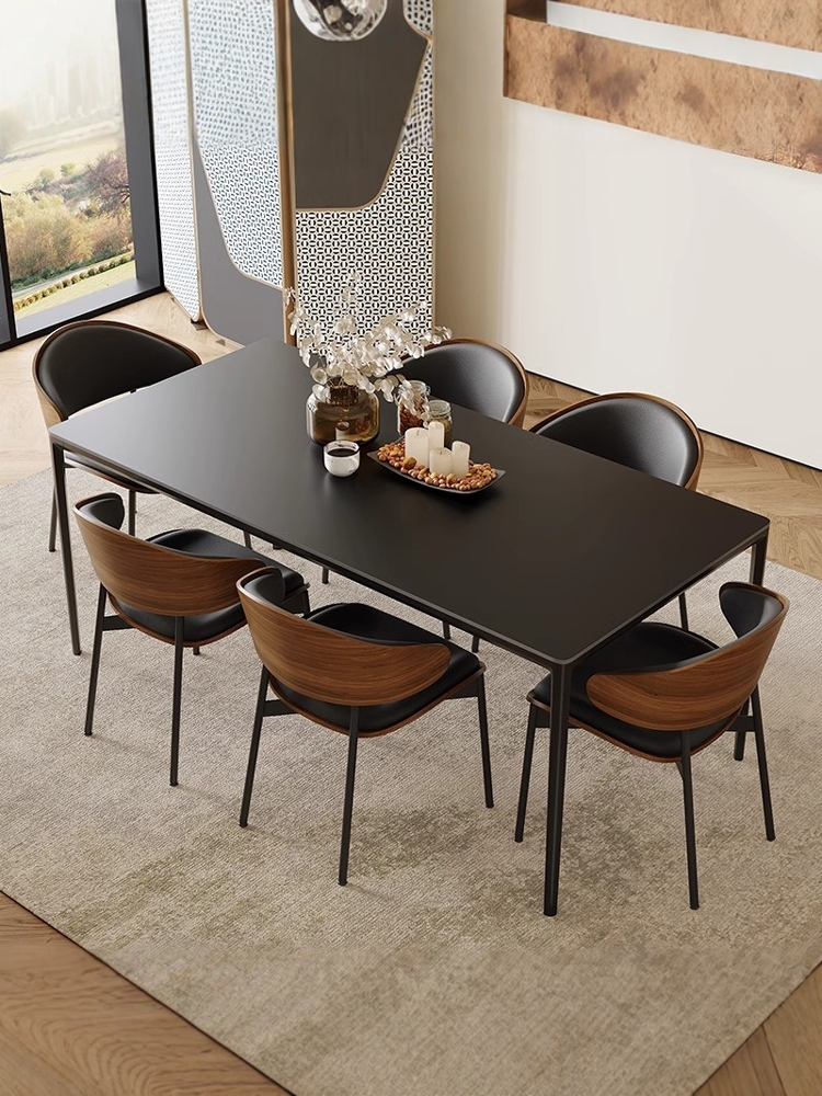 意式极简岩板餐桌椅组合现代简约家用餐桌小户型铝合金长方形饭桌