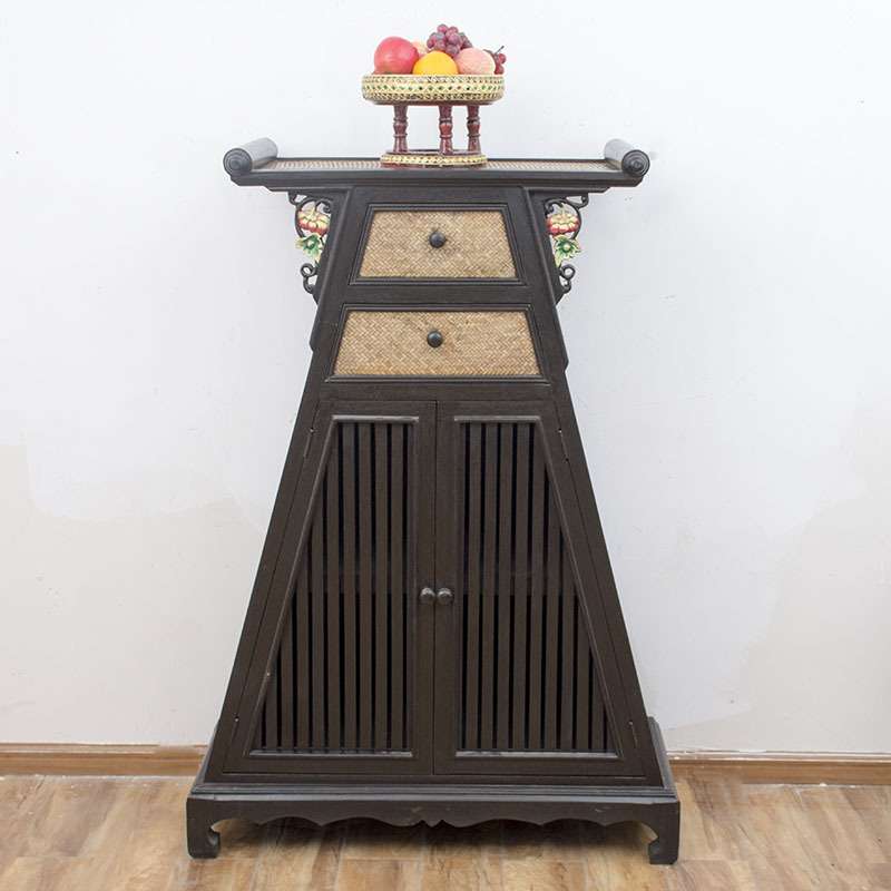 东南亚家具雕花玄关柜 泰国木质装饰彩绘门厅客厅隔断柜复古