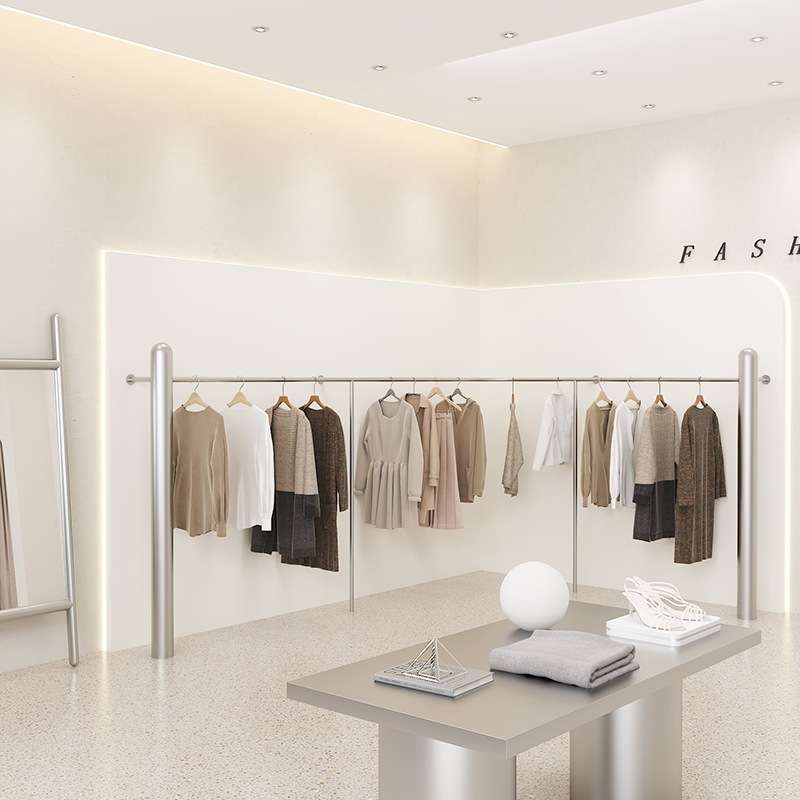 服装店展示架不锈钢上墙挂衣杆女装店时尚简约落地式货架陈列道具