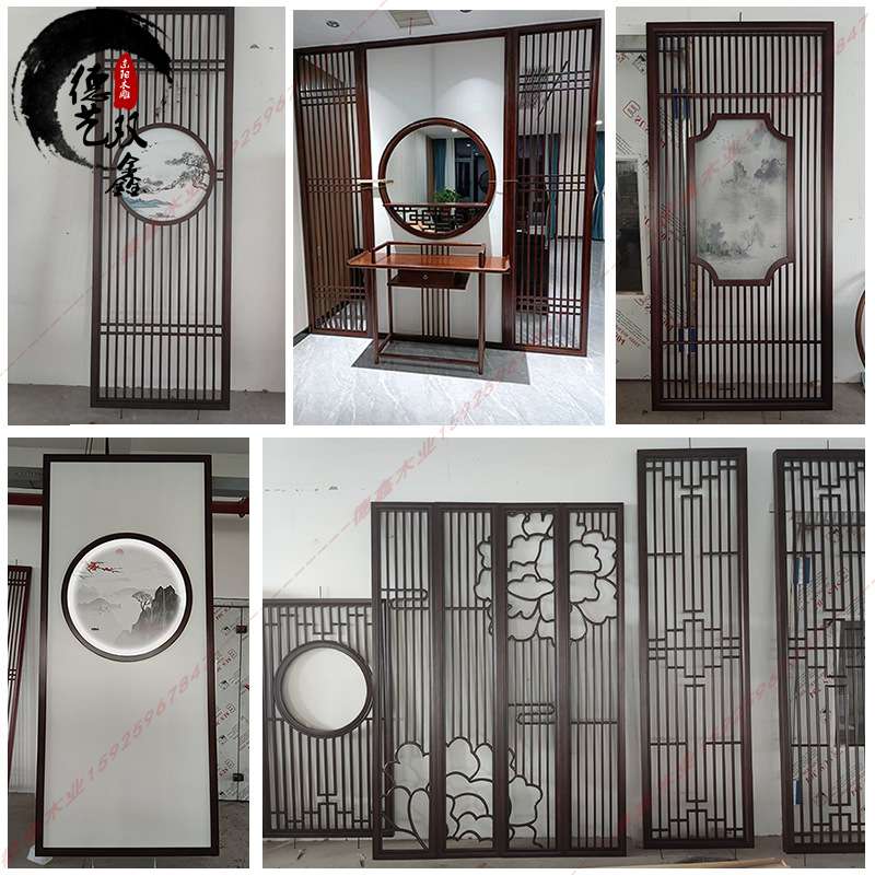 新中式实木玄关柜屏风入户隔断办公屏风移动折叠客厅木质直销