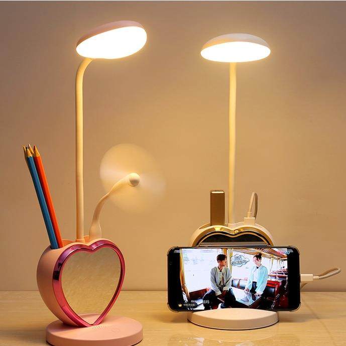 学习护眼台灯2024创意LED多功能爱心学生家用笔筒充电小夜灯宿舍