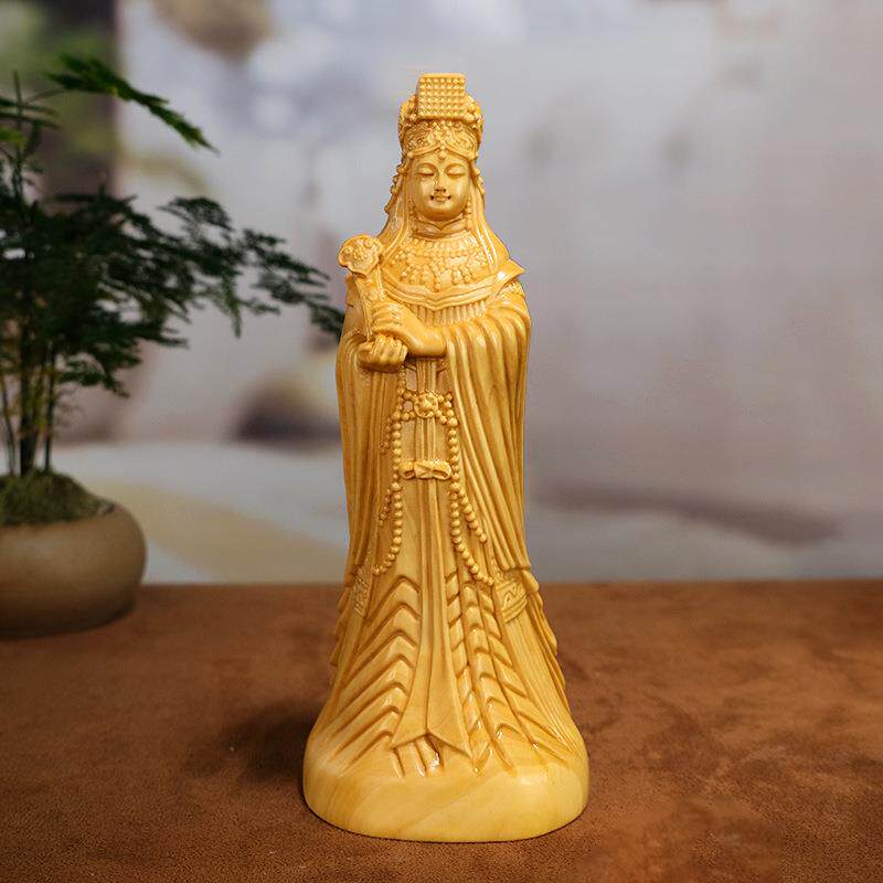 黄杨木如意妈祖摆件木制工艺品原木精雕汽车装饰摆件家居神像