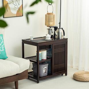 樱桃木移动茶水柜新中式烧水壶一体茶水台家用实木烧水柜客厅边几