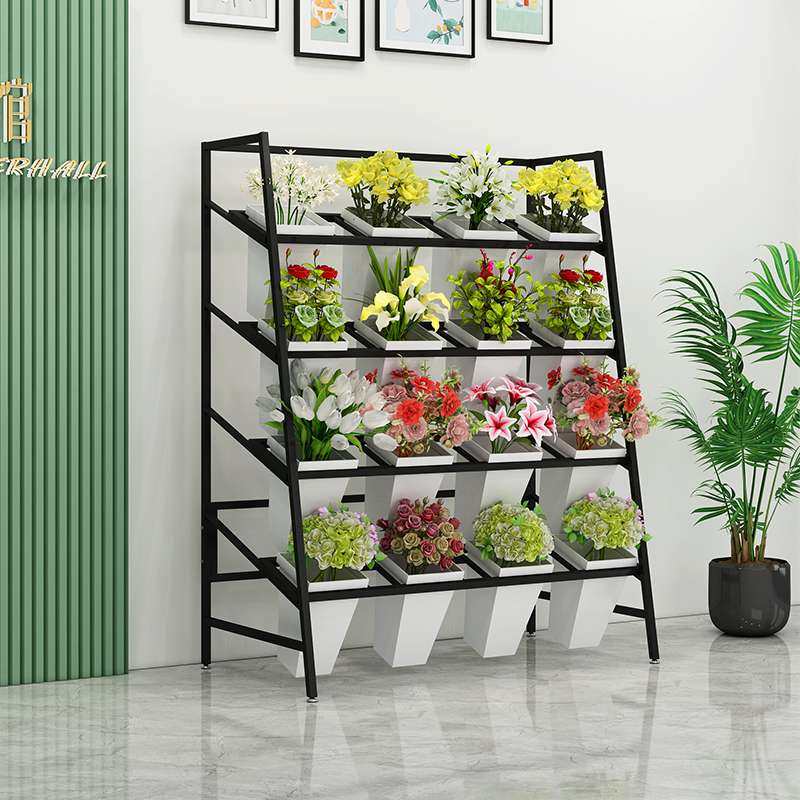 5V花店花架鲜花展示架铁艺梯形多层摆放架室内花卉架醒花桶置物架