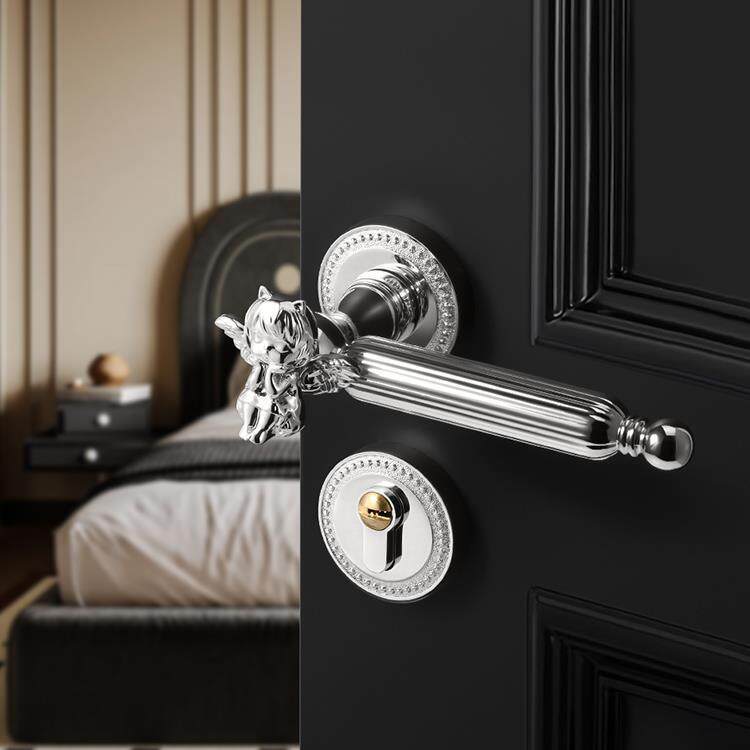 金色天使法式室内卧室门锁分体锁磁吸房门锁静音木门锁门新款