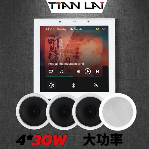 天籁4寸背景音乐套装86w家用客厅嵌入式音箱音响86主机语音控制器