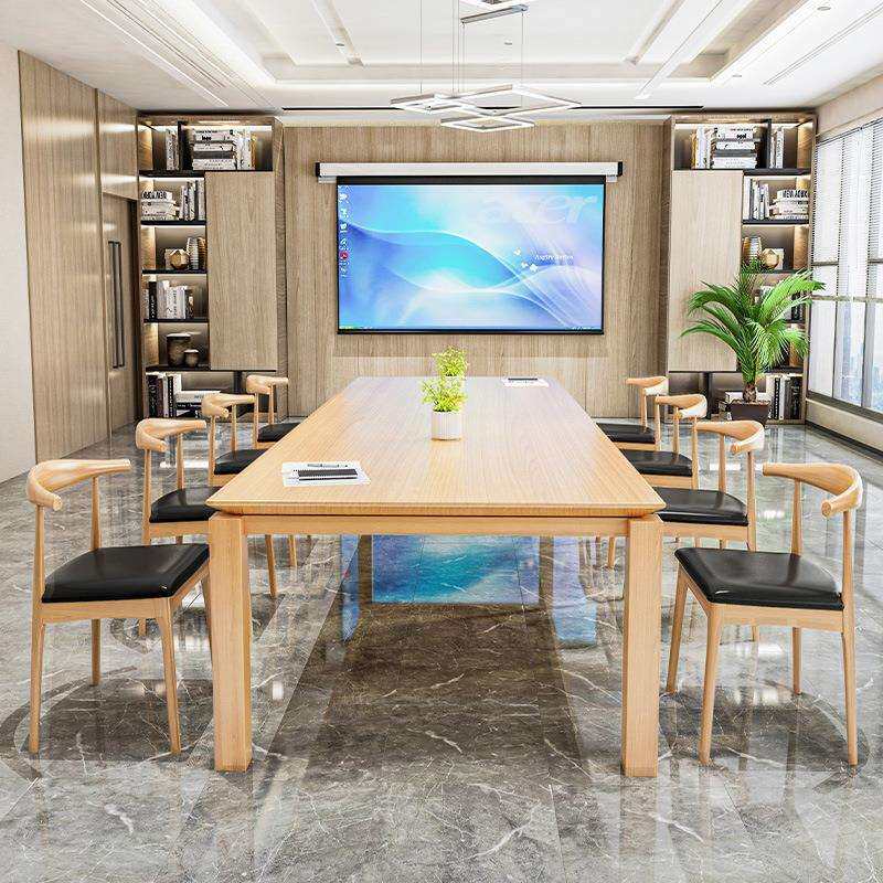 北欧实木办公桌椅原木会议桌长桌多人长条创意洽谈员工桌子工作台