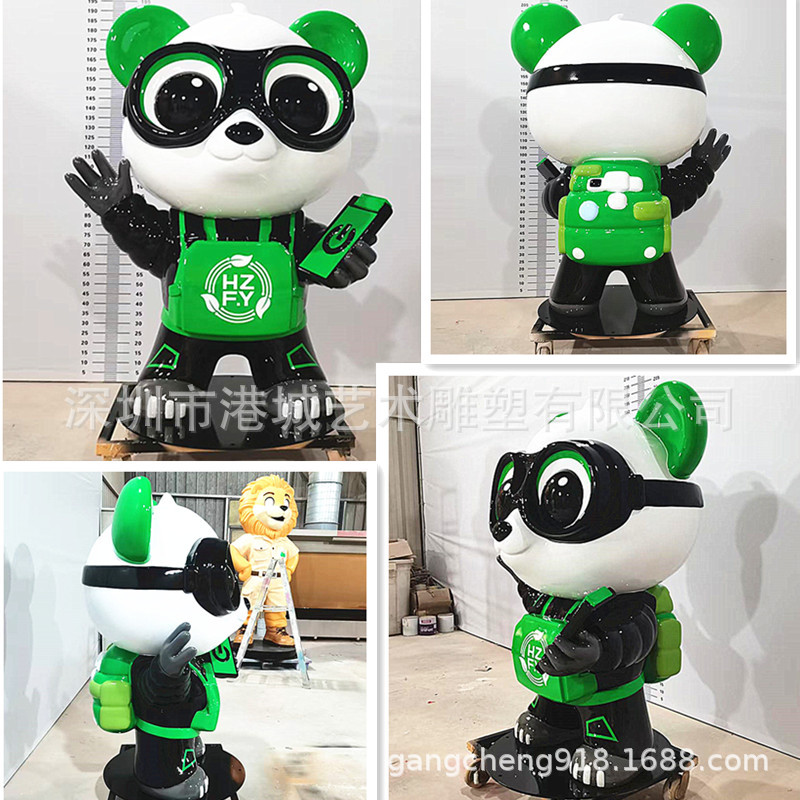 玻璃钢雕塑网红卡通熊猫公仔商场商业街ip形象吉祥物门店打卡摆件