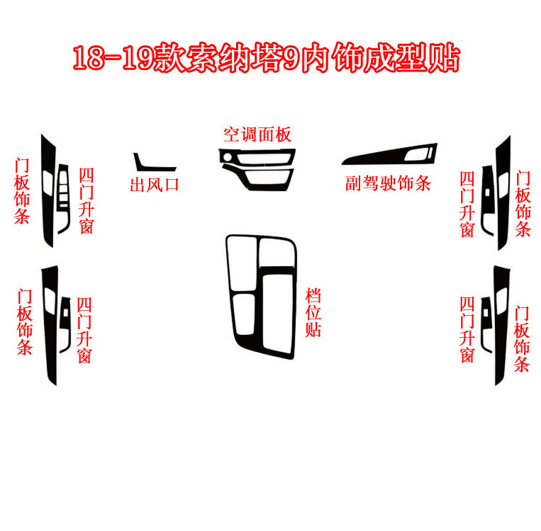 适用于18-19款索纳塔9内饰贴纸 档位门板碳纤维装饰汽车保护贴膜