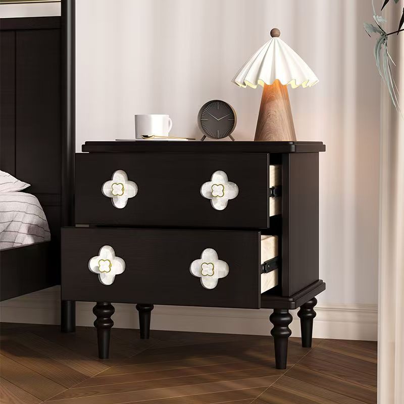 法式复古实木黑色收纳床头柜